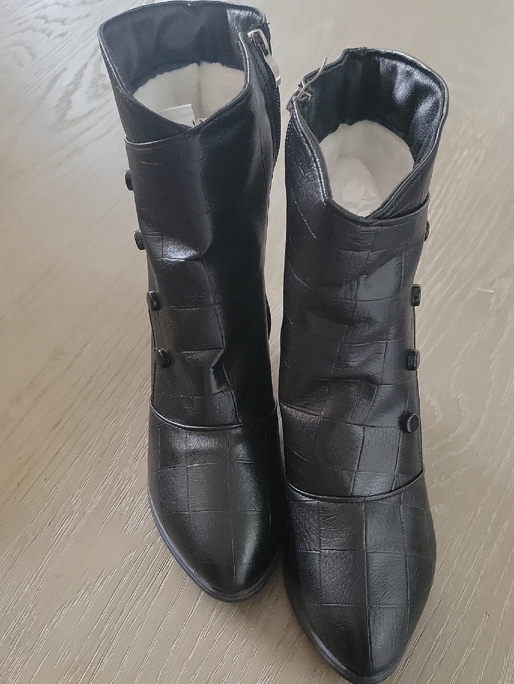 Black Croc-Embossed Mid-Calf Women's Boots - Picture 3 of 5